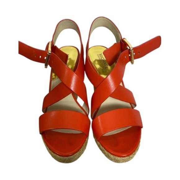 Michael Michael Kors Giovanna Leather Wedge Sandals – Mandarin – Size 8.5 - Picture 2 of 10